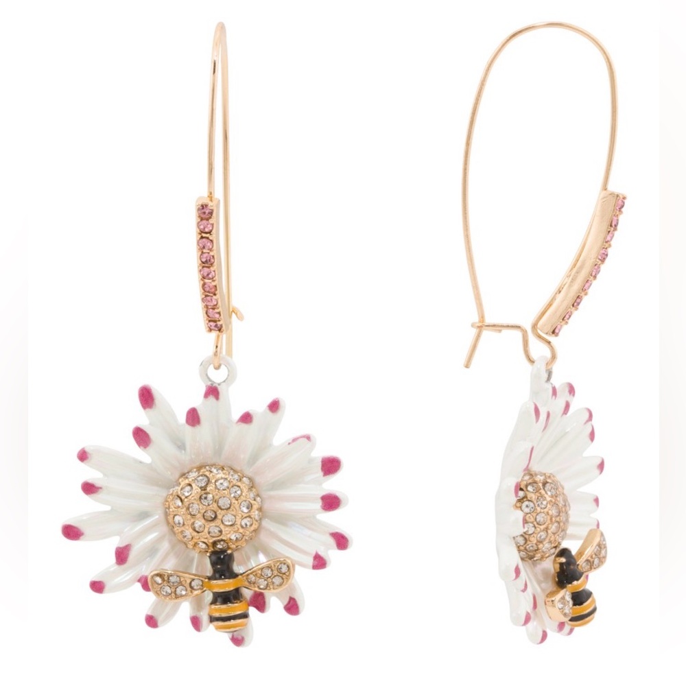 New Betsey Johnson Gold-Tone Floral Bee Drop Earrings